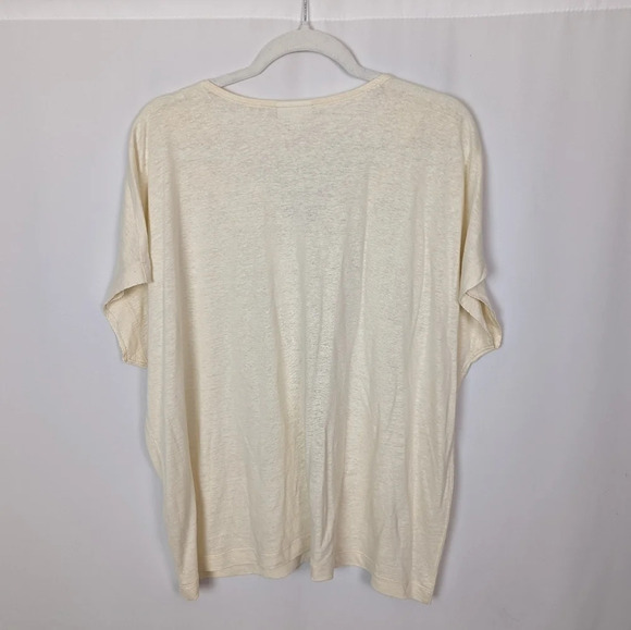 J. Jill sz L Embroidered Embellished V Neck Tee Linen Blend Aztec Top Shirt Tee - Picture 2 of 8